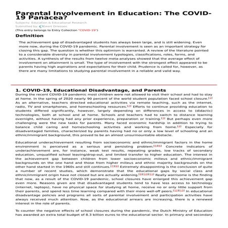 Geert Driessen (2021) Encyclopedia Parental involvement: The COVID-19 panacea?