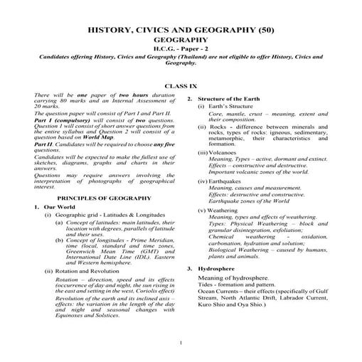 2021 icse reducedsylabiix-geography | PDF