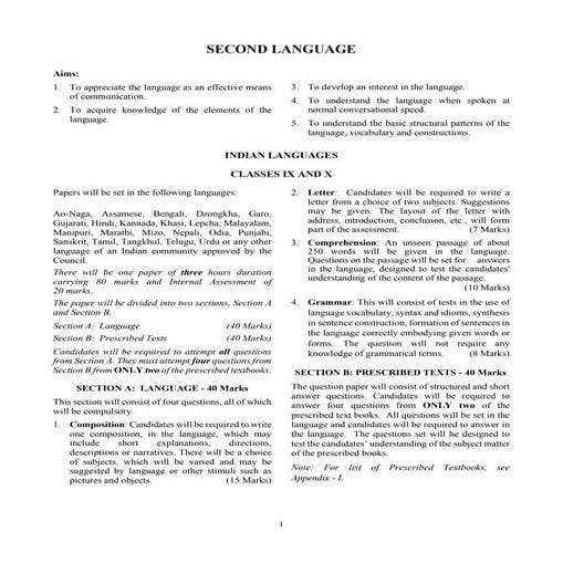 2021 icse reducedsylabiix-second language-indian languages