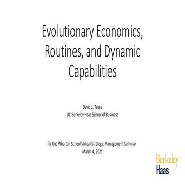 Evolutionary Economics, Routines, and Dynamic Capabilities