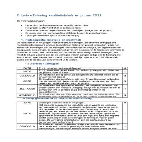 2021 QL evaluatiekader en criteria