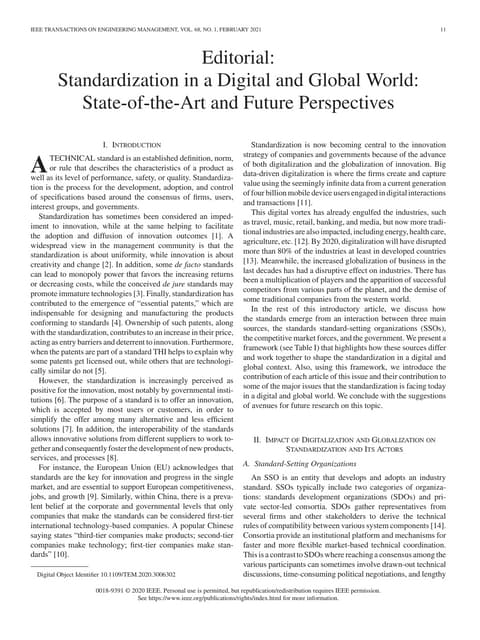 Standardization in a Digital and Global World: State-of-the-Art and Future Perspectives