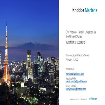 Overview of Patent Litigation in the United States – Knobbe Practice Webinar ...