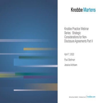Part II - What You Should Know About Non-Disclosure Agreements - Knobbe Marte...
