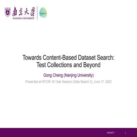 Towards Content-Based Dataset Search - Test Collections and Beyond