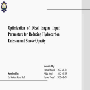 Optimization of Diesel Engine Parameters to Reduce Hydrocarbon ...