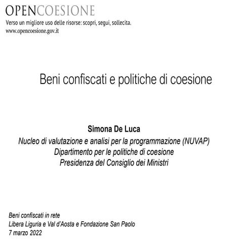 Beni confiscati e politiche di coesione