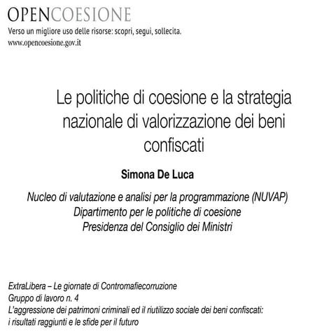 Le politiche di coesione e la strategia nazionale di valorizzazione dei beni ...