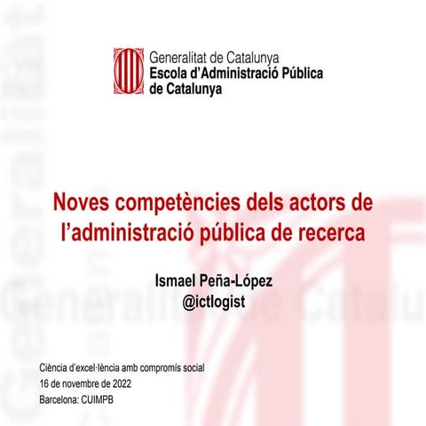 Noves competències dels actors de l’administració pública de recerca