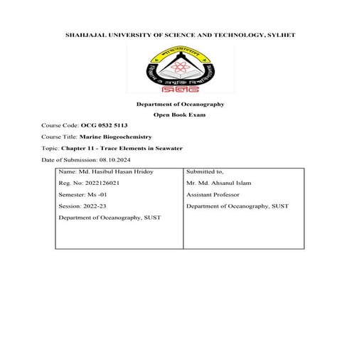 Different types of Trace elements in seawater
