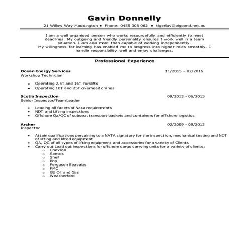 Gavin Donnelly Resume