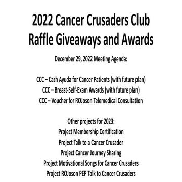 2022 Cancer Crusaders Club Raffle Giveaways and Awards and Plans for ...