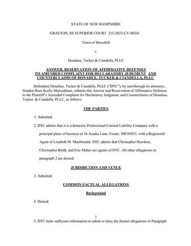 DTC's Answer to Town of Haverhill Complaint w. Counterclaims.docx