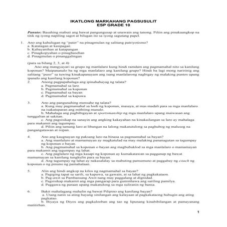 Ikatlong markahang pagsusulit ESP 10 | DOCX