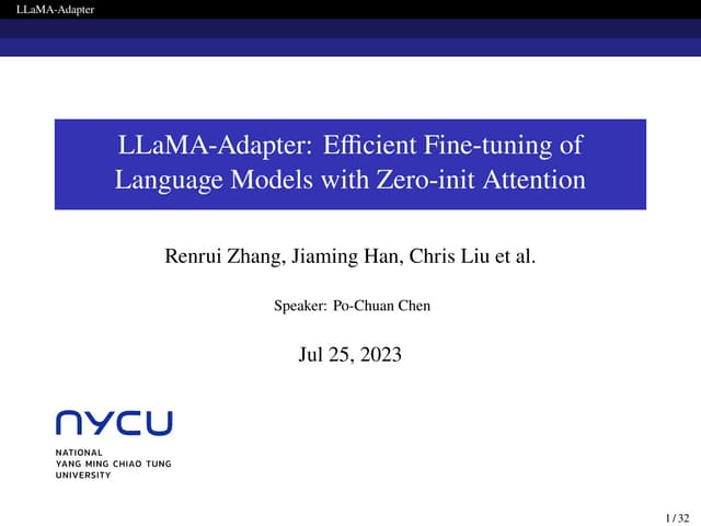 LLaMA-Adapter: Efficient Fine-tuning of Language Models with Zero-init Attent...