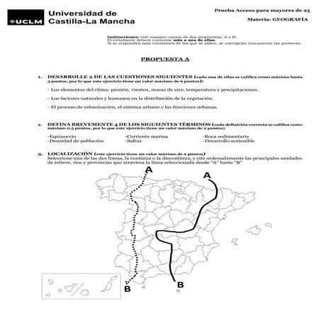 Examen Geografía Mayores 25 años 2024. UCLM