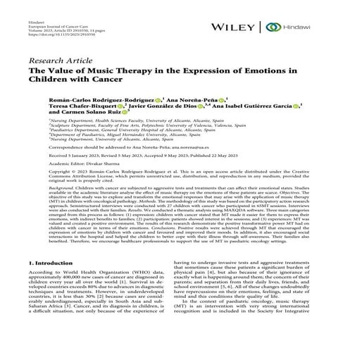 The value of music therapy in the expression of emotions in children ...