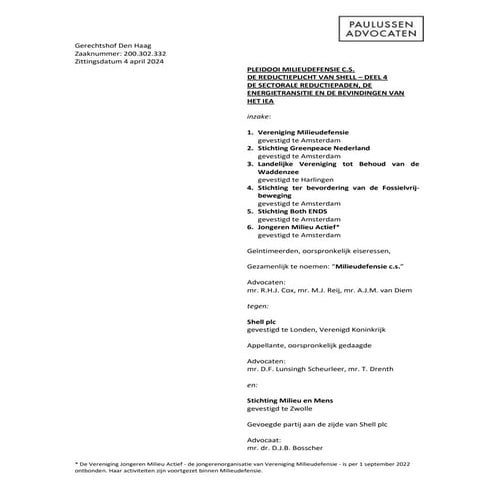 The Shell Court Case: 2024-04-01 Openingspleidooi Milieudefensie c.s ...