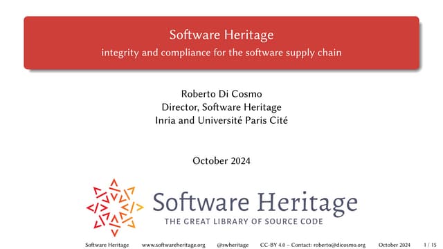 Compliance and Integrity in the Software Supply Chain with Software Heritage:...