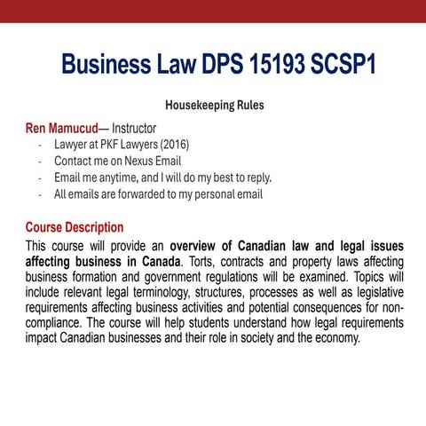 Module 1 Business laws and sources in Canada