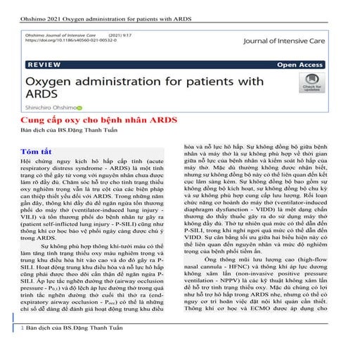 Cung cấp oxy cho bệnh nhân ARDS - Oxygen administration for patients with ARDS