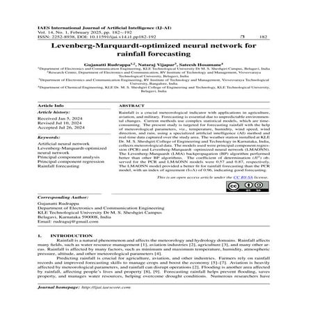 Levenberg-Marquardt-optimized neural network for rainfall forecasting