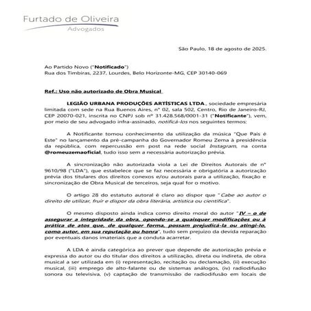 Zema é processado por usar música do Legião Urbana em evento