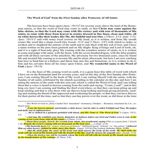 2025.06.15 - Word of God from the First Sunday after Pentecost, of All ...