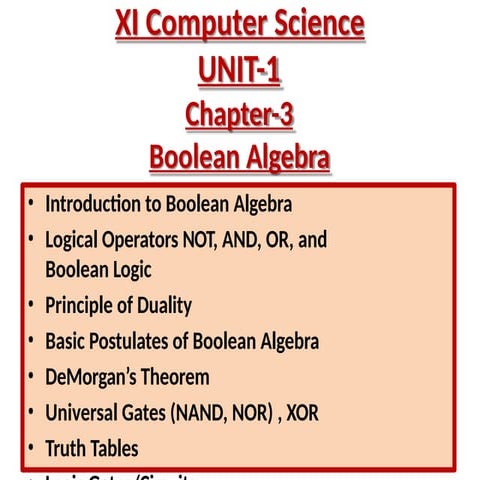 Boolean Algebra the basic fundamentals of computer science | PPTX