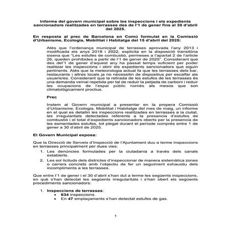 Informe sobre inspeccions i sancions per la presència d'estufes de gas en ter...