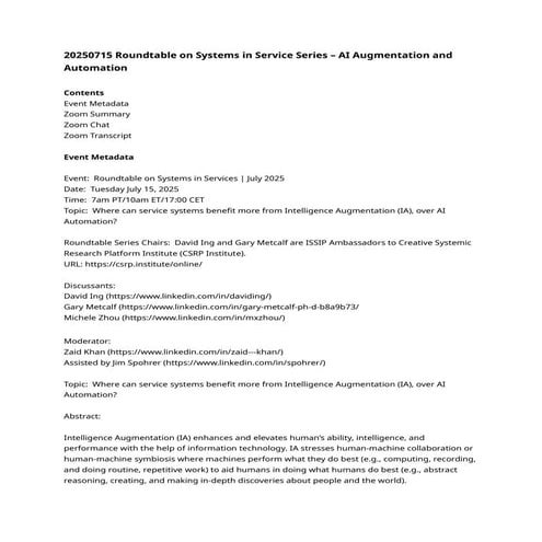 20250715 Roundtable on Systems in Service Series - AI Augmentation and Automa...