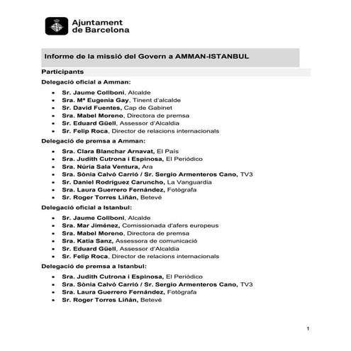 Informe missió Govern a Amman-Istanbul presentat a la Comissió de Drets Socia...