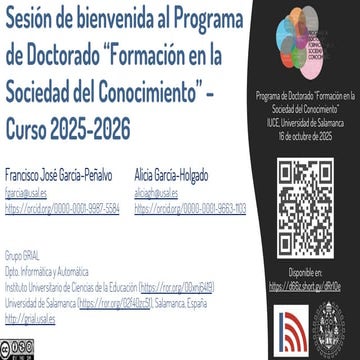 Sesión de bienvenida al Programa de Doctorado “Formación en la Sociedad ...