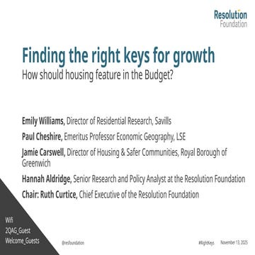 The right keys to growth - pre-budget housing presentation