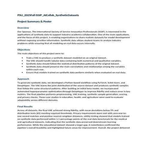 20251208 PSU_2025Fall AICollab_SyntheticDatasets Project Summary and Poster.docx