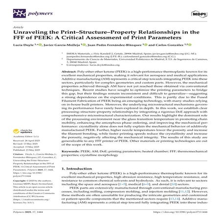 Unraveling the Print-Structure-Property relationships in the FFF of PEEK: A c...