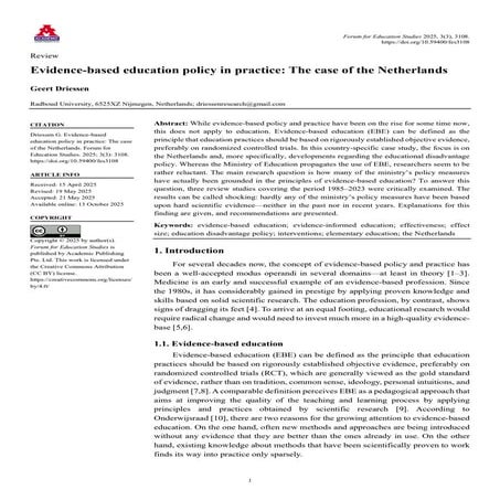 Geert Driessen (2025) Evidence-based education policy in practice