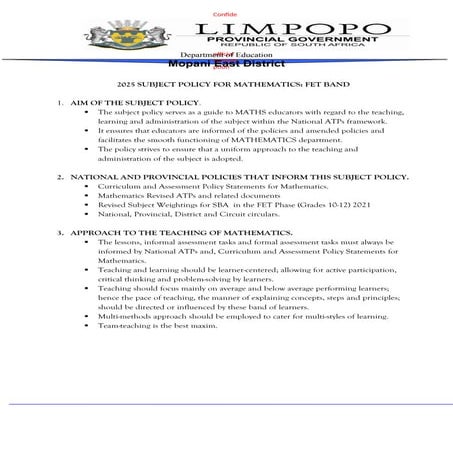 2025 Maths Subject policy.docx for secondary schools
