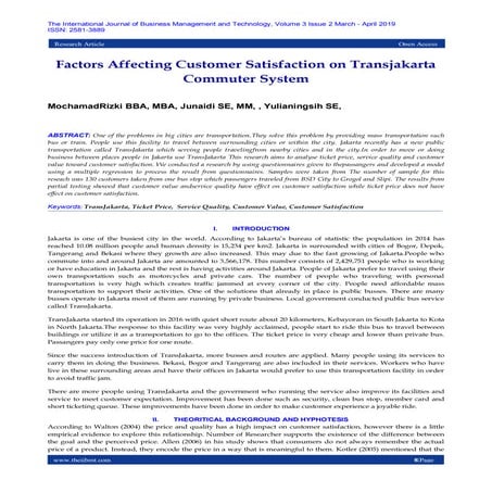 Factors Affecting Customer Satisfaction on Transjakarta Commuter System