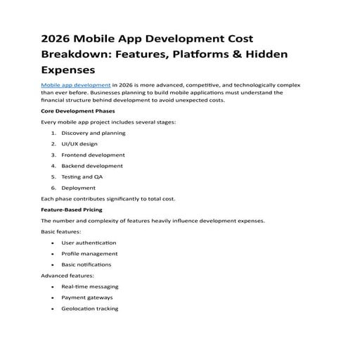 2026 Mobile App Development Cost Breakdown: Features, Platforms ...