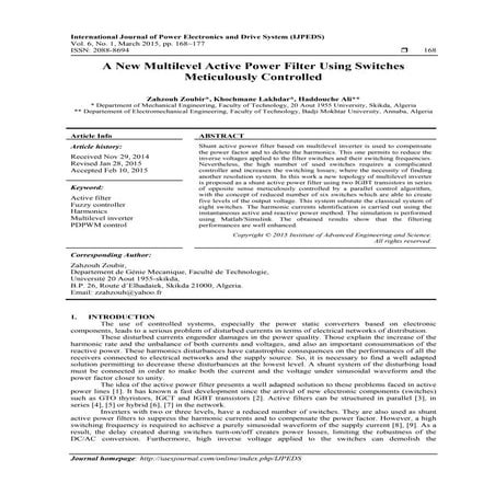 A New Multilevel Active Power Filter Using Switches Meticulously Controlled