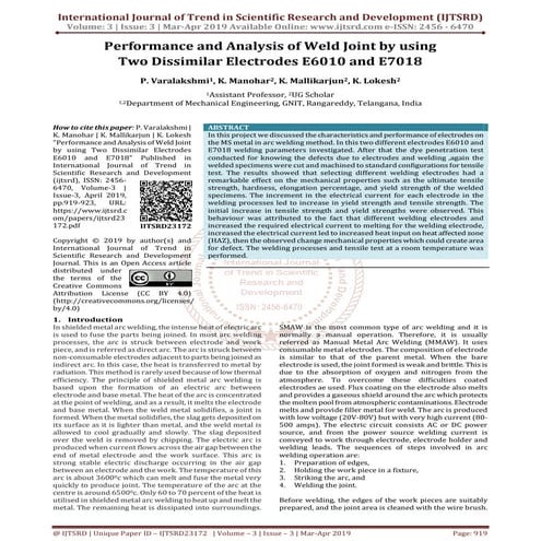 Performance and Analysis of Weld Joint by using Two Dissimilar Electrodes E60...