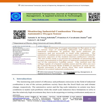 Monitoring Industrial Combustion Through Automotive Oxygen Sensor