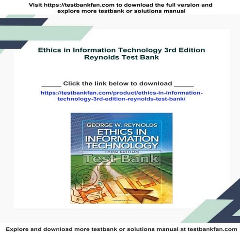 Ethics in Information Technology 3rd Edition Reynolds Test Bank