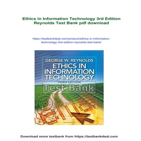 Ethics in Information Technology 3rd Edition Reynolds Test Bank