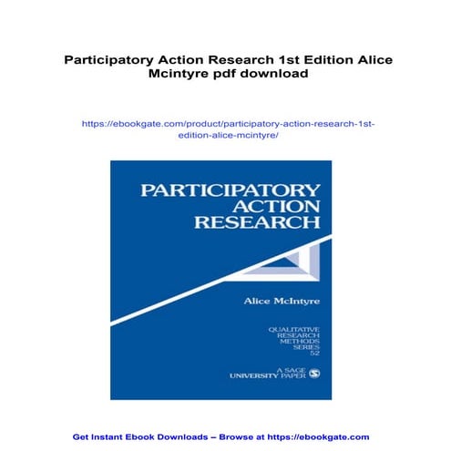 Participatory Action Research 1st Edition Alice Mcintyre | PDF