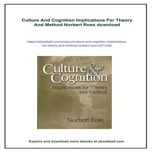 Culture And Cognition Implications For Theory And Method Norbert Ross | PDF