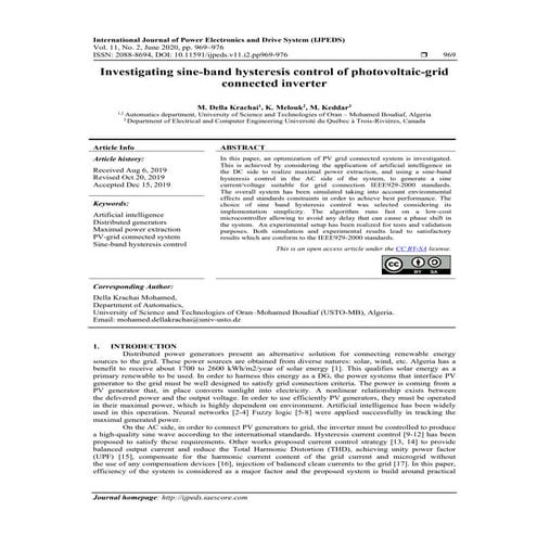 Investigating sine-band hysteresis control of photovoltaic-grid connected inv...