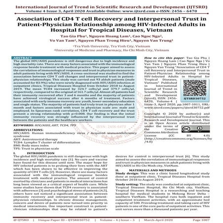 Association of CD4 T cell Recovery and Interpersonal Trust in Patient Physici...