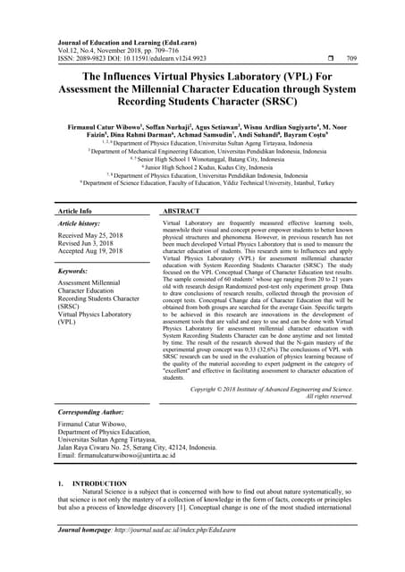 The Influences Virtual Physics Laboratory (VPL) For Assessment the Millennial...